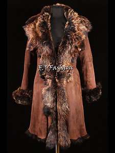  Brown Ladies Womens Real Toscana Sheepskin Leather Jacket Trench Coat