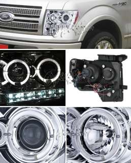 09 10 FORD F150 PICKUP CHROME HOUSING HALO LED PROJECTOR HEAD LIGHTS 