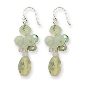   Silver Prehnite/Green Jade/Quartz/Fw Cultured Pearl Earrings Jewelry