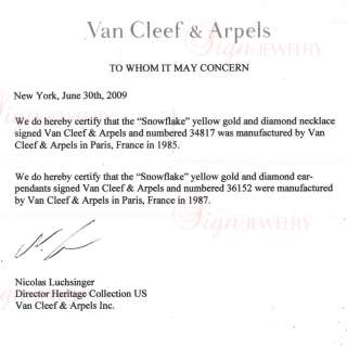 VAN CLEEF & ARPELS Estate 18k Yellow Gold Diamond Necklace & Earrings 