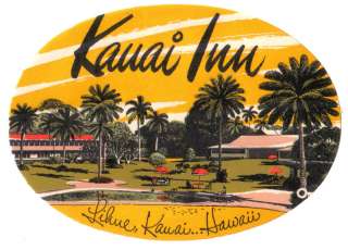 HAWAII KAUAI INN VINTAGE DECO HOTEL LUGGAGE LABEL  