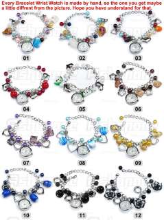   Lady Jewelry Beads Flower Retro Bracelet Cuff Wrist Watch Gift  