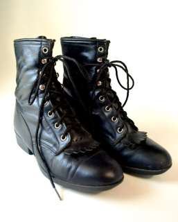 black leather western boots lace up the front no tag size is marked 