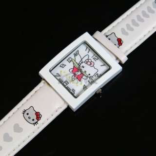   Lady Girls Square HelloKitty Quartz Watch Wrist Band Gift white  