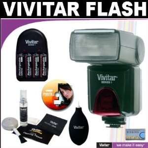 Auto Flash DF 383 with Bounce & Swivel Head + Vivitar (4) AA Batteries 