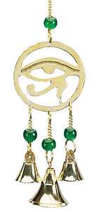 EYE OF HORUS WINDCHIME Brass w/ Glass Beads 9 EGYPTIAN  