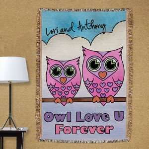   Personalized Owl Love U Forever Tapestry Throw Blanket