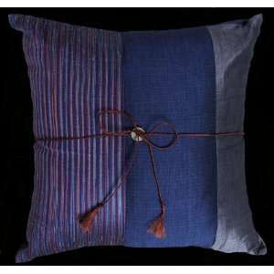  Decorative Throw Pillow   Burmese Silk   Blue Stripe