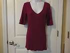 GAP Ribbed 1/3 Sleeves Scoop V Neck Tunic Berry Blouse Top / Shirt sz 
