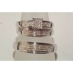   10K White Gold with Diamonds Engagement/Wedding Trio Ring Set Jewelry