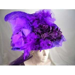 Elsie Massey #1634 Big Purple Hat w/ Large Tulle Bow, Flowers and 
