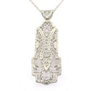  Antique 18K White Gold Diamond Pendant Jewelry