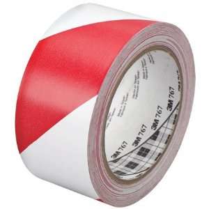3M   767 Striped Vinyl Tape, 3 x 36 yds. Red/White  