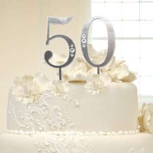 50th Wedding Anniversary Rhinestone Cake Topper in Silver  