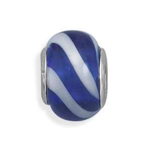  Silver Dark Blue Bead with White Lines West Coast Jewelry Jewelry