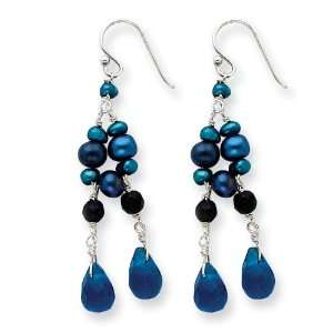   Blue Goldstone/Blue Crystal/Cultured Pearl Earrings West Coast