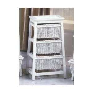   Triangle Wood And Wicker 3 Basket Stand   White Wicker
