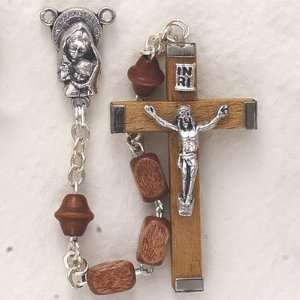   Square Light Wood Bead and Maddona with Baby Center Rosary Jewelry